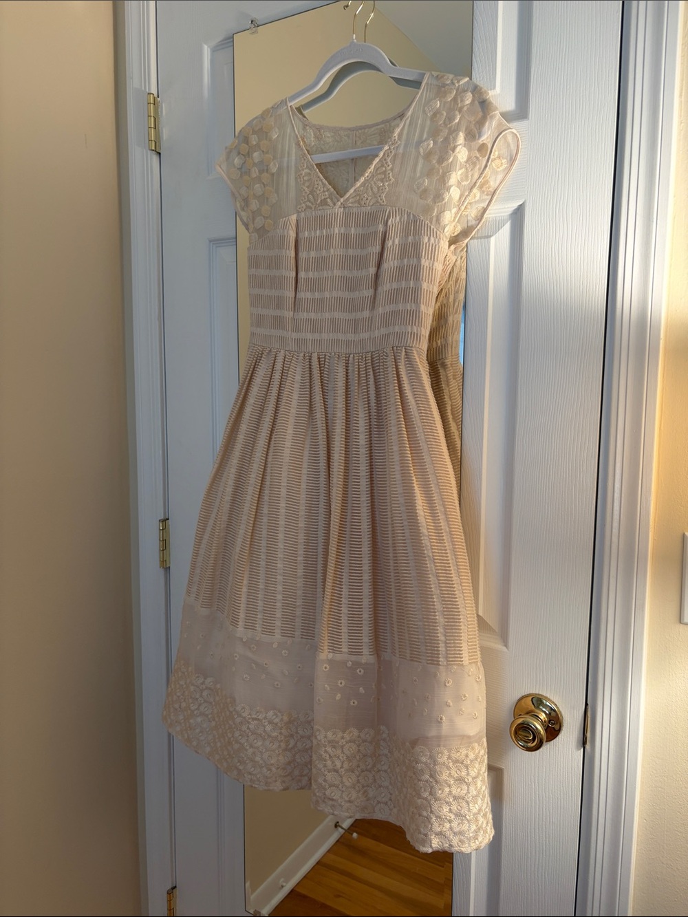 Moulinette Soeurs Cream Lace & Eyelet Midi Dress